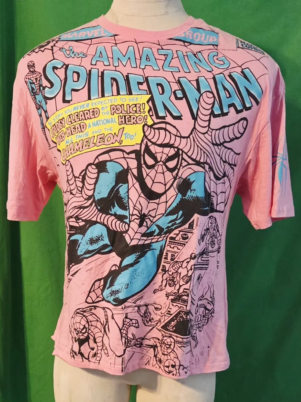 MARVEL Spider-Man Comic Panels Graphic T-Shirt Unisex XL  Pink